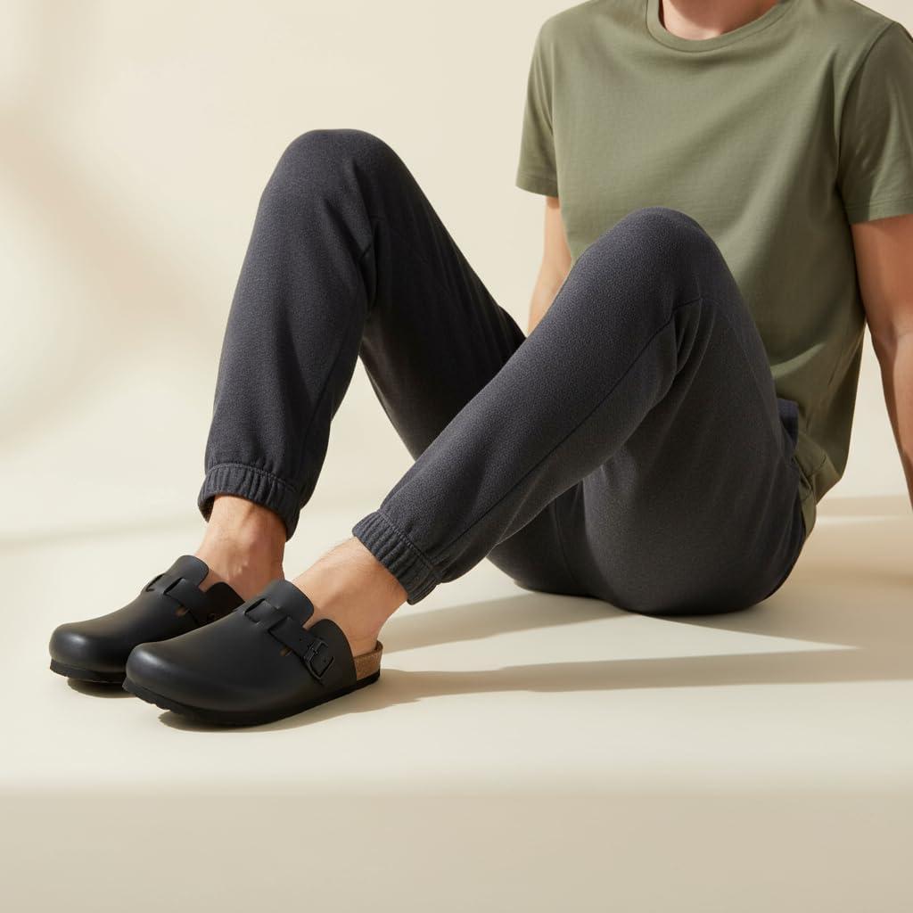 image:imageCUSHIONAIRE Haze Mens Clogs  Comfortable SlipOn Clogs for Men with Arch Support and Cork Suede Footbed  Perfect Potato Shoes for Indoor amp Outdoor UseBlack Nappa