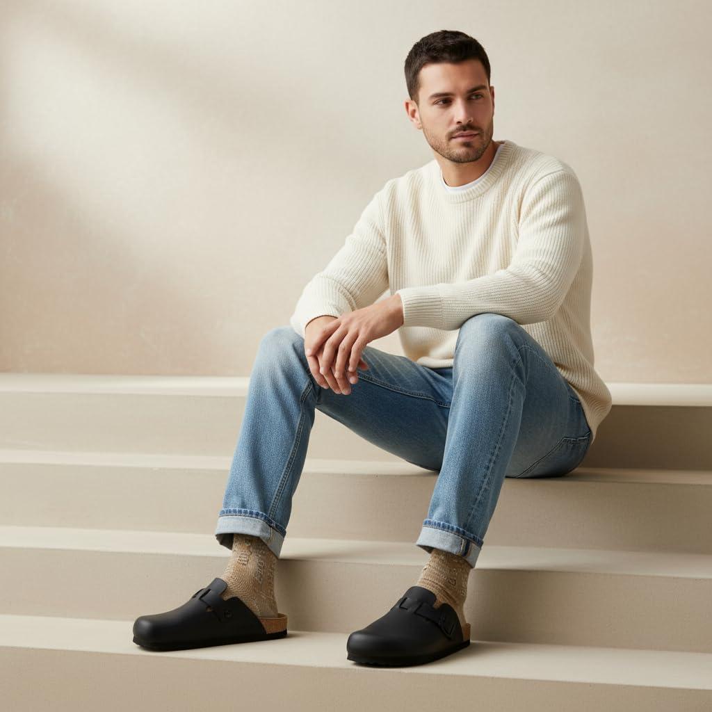image:imageCUSHIONAIRE Haze Mens Clogs  Comfortable SlipOn Clogs for Men with Arch Support and Cork Suede Footbed  Perfect Potato Shoes for Indoor amp Outdoor UseBlack Nappa