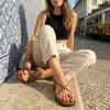 image:imageCUSHIONAIRE Corfu Flat Sandals for Women  Strappy Design with Toe Loop and Adjustable Ankle Strap  Lightweight Summer Dress SandalCognac