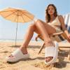 image:imageCUSHIONAIRE Feather EVA Slides for Women  Comfortable Slip On Womens Slippers Indoor Outdoor Shower Shoes Beach Essential Cloud SlidesVanilla