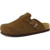 image:imageCUSHIONAIRE Hana  Genuine Leather Suede Classic Clog Womens Shoes  Slip On Mule Comfortable Shoes for WomenBrown