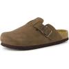 image:imageCUSHIONAIRE Hana  Genuine Leather Suede Classic Clog Womens Shoes  Slip On Mule Comfortable Shoes for WomenDark Taupe