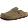 image:imageCUSHIONAIRE Hana  Genuine Leather Suede Classic Clog Womens Shoes  Slip On Mule Comfortable Shoes for WomenMoss