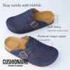 image:imageCUSHIONAIRE Hana Womens Clogs  Comfortable Vegan Suede Clogs for Women  Slip On Potato Shoes with Cork Footbed amp Arch Support  Memory Foam Wide Widths AvailableDark Denim