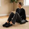 image:imageCUSHIONAIRE Haven Genuine Leather Clogs for Women  Faux Fur Lined SlipOn Womens Shoes with Cork Footbed and Adjustable BuckleBlack