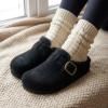 image:imageCUSHIONAIRE Haven Genuine Leather Clogs for Women  Faux Fur Lined SlipOn Womens Shoes with Cork Footbed and Adjustable BuckleBlack