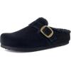 image:imageCUSHIONAIRE Haven Genuine Leather Clogs for Women  Faux Fur Lined SlipOn Womens Shoes with Cork Footbed and Adjustable BuckleBlack