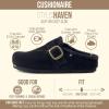 image:imageCUSHIONAIRE Haven Genuine Leather Clogs for Women  Faux Fur Lined SlipOn Womens Shoes with Cork Footbed and Adjustable BuckleBlack