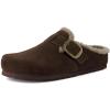 image:imageCUSHIONAIRE Haven Genuine Leather Clogs for Women  Faux Fur Lined SlipOn Womens Shoes with Cork Footbed and Adjustable BuckleBrown