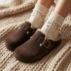 image:imageCUSHIONAIRE Haven Genuine Leather Clogs for Women  Faux Fur Lined SlipOn Womens Shoes with Cork Footbed and Adjustable BuckleBrown