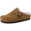 image:imageCUSHIONAIRE Haven Genuine Leather Clogs for Women  Faux Fur Lined SlipOn Womens Shoes with Cork Footbed and Adjustable BuckleCamel