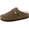 image:imageCUSHIONAIRE Haven Genuine Leather Clogs for Women  Faux Fur Lined SlipOn Womens Shoes with Cork Footbed and Adjustable BuckleDark Taupe