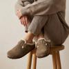 image:imageCUSHIONAIRE Haven Genuine Leather Clogs for Women  Faux Fur Lined SlipOn Womens Shoes with Cork Footbed and Adjustable BuckleDark Taupe