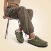 image:imageCUSHIONAIRE Haven Genuine Leather Clogs for Women  Faux Fur Lined SlipOn Womens Shoes with Cork Footbed and Adjustable BuckleKhaki