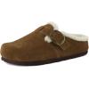 image:imageCUSHIONAIRE Haven Genuine Leather Clogs for Women  Faux Fur Lined SlipOn Womens Shoes with Cork Footbed and Adjustable BuckleMid Brown