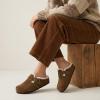 image:imageCUSHIONAIRE Haven Genuine Leather Clogs for Women  Faux Fur Lined SlipOn Womens Shoes with Cork Footbed and Adjustable BuckleMid Brown