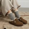 image:imageCUSHIONAIRE Haven Genuine Leather Clogs for Women  Faux Fur Lined SlipOn Womens Shoes with Cork Footbed and Adjustable BuckleMid Brown