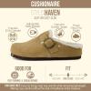 image:imageCUSHIONAIRE Haven Genuine Leather Clogs for Women  Faux Fur Lined SlipOn Womens Shoes with Cork Footbed and Adjustable BuckleSand