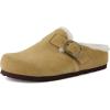 image:imageCUSHIONAIRE Haven Genuine Leather Clogs for Women  Faux Fur Lined SlipOn Womens Shoes with Cork Footbed and Adjustable BuckleSand