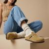 image:imageCUSHIONAIRE Haven Genuine Leather Clogs for Women  Faux Fur Lined SlipOn Womens Shoes with Cork Footbed and Adjustable BuckleSand