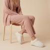 image:imageCUSHIONAIRE Hilo3 Cozy Suede Womens Slippers Soft Faux Fur Lined Slip On House Shoes for Women with Cushioned Memory FoamOff White 2