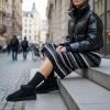 image:imageCUSHIONAIRE Hip3 Genuine Suede Leather Ankle Boots for Women  Pull On Cozy Faux Fur Boots Womens Shoes with Comfortable Memory FoamBlack Midnight Genuine Suede
