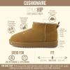 image:imageCUSHIONAIRE Hip3 Genuine Suede Leather Ankle Boots for Women  Pull On Cozy Faux Fur Boots Womens Shoes with Comfortable Memory FoamChestnut Leaf Genuine Suede