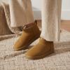 image:imageCUSHIONAIRE Hip3 Genuine Suede Leather Ankle Boots for Women  Pull On Cozy Faux Fur Boots Womens Shoes with Comfortable Memory FoamChestnut Leaf Genuine Suede
