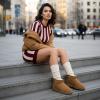 image:imageCUSHIONAIRE Hip3 Genuine Suede Leather Ankle Boots for Women  Pull On Cozy Faux Fur Boots Womens Shoes with Comfortable Memory FoamChestnut Leaf Genuine Suede