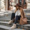 image:imageCUSHIONAIRE Hip3 Genuine Suede Leather Ankle Boots for Women  Pull On Cozy Faux Fur Boots Womens Shoes with Comfortable Memory FoamSand Genuine Suede
