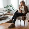 image:imageCUSHIONAIRE Hip3 Genuine Suede Leather Ankle Boots for Women  Pull On Cozy Faux Fur Boots Womens Shoes with Comfortable Memory FoamTaupe Genuine Suede