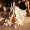 image:imageCUSHIONAIRE Irine Chunky Heels for Women Braided Block Heel Sandals with Square Toe and Memory FoamCream