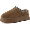 image:imageCUSHIONAIRE Kabuki Platform Boots Genuine Suede Fuzzy Mule Slippers for Women with Memory Foam  IndoorOutdoor Womens Slippers  Wide Widths AvailableBrown