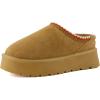 image:imageCUSHIONAIRE Kabuki Platform Boots Genuine Suede Fuzzy Mule Slippers for Women with Memory Foam  IndoorOutdoor Womens Slippers  Wide Widths AvailableChestnut Suede