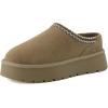 image:imageCUSHIONAIRE Kabuki Platform Boots Genuine Suede Fuzzy Mule Slippers for Women with Memory Foam  IndoorOutdoor Womens Slippers  Wide Widths AvailableMoss