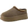 image:imageCUSHIONAIRE Kabuki Platform Boots Genuine Suede Fuzzy Mule Slippers for Women with Memory Foam  IndoorOutdoor Womens Slippers  Wide Widths AvailableTaupe Suede