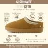 image:imageCUSHIONAIRE Keto Genuine Suede Leather Kids Slippers for Boys and Girls  Cozy SlipOn Mule House Shoes with Faux Fur Lining Cushioned Memory Foam ComfortChestnutnatural