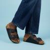 image:imageCUSHIONAIRE Lane Cork Footbed Mens Sandals Adjustable Buckle Comfort Slides for Men Genuine Leather Insole Summer Sandals Men FootwearBlack Nappa
