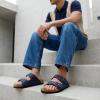 image:imageCUSHIONAIRE Lane Cork Footbed Mens Sandals Adjustable Buckle Comfort Slides for Men Genuine Leather Insole Summer Sandals Men FootwearNavy Nubuck