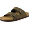 image:imageCUSHIONAIRE Lane Cork Footbed Mens Sandals Adjustable Buckle Comfort Slides for Men Genuine Leather Insole Summer Sandals Men FootwearOlive Nubuck
