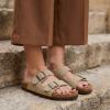 image:imageCUSHIONAIRE Lane Cork Footbed Sandals for Women  Comfortable Double Buckle SlipOn with Genuine Suede Footbed amp Arch Support Slides for Women FootwearTaupe Vegan Suede