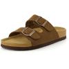 image:imageCUSHIONAIRE Lane Cork Footbed Sandals for Women  Comfortable Double Buckle SlipOn with Genuine Suede Footbed amp Arch Support Slides for Women FootwearBrown Vegan Suede