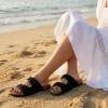 image:imageCUSHIONAIRE Lane Cork Footbed Sandals for Women  Comfortable Double Buckle SlipOn with Genuine Suede Footbed amp Arch Support Slides for Women FootwearBlack Vegan Suede