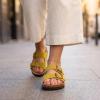 image:imageCUSHIONAIRE Lane Cork Footbed Sandals for Women  Comfortable Double Buckle SlipOn with Genuine Suede Footbed amp Arch Support Slides for Women FootwearYellow Vegan Suede