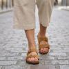 image:imageCUSHIONAIRE Lane Cork Footbed Sandals for Women  Comfortable Double Buckle SlipOn with Genuine Suede Footbed amp Arch Support Slides for Women FootwearTan Vegan Suede