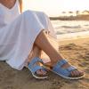 image:imageCUSHIONAIRE Lane Cork Footbed Sandals for Women  Comfortable Double Buckle SlipOn with Genuine Suede Footbed amp Arch Support Slides for Women FootwearLt Blue Vegan Suede