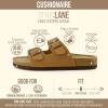 image:imageCUSHIONAIRE Lane Cork Footbed Sandals for Women  Comfortable Double Buckle SlipOn with Genuine Suede Footbed amp Arch Support Slides for Women FootwearTan Vegan Suede