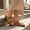 image:imageCUSHIONAIRE Lane Cork Footbed Sandals for Women  Comfortable Double Buckle SlipOn with Genuine Suede Footbed amp Arch Support Slides for Women FootwearTan Vegan Suede