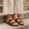 image:imageCUSHIONAIRE Lane Cork Footbed Sandals for Women  Comfortable Double Buckle SlipOn with Genuine Suede Footbed amp Arch Support Slides for Women FootwearBrown Vegan Suede