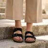 image:imageCUSHIONAIRE Lane Cork Footbed Sandals for Women  Comfortable Double Buckle SlipOn with Genuine Suede Footbed amp Arch Support Slides for Women FootwearBlack Vegan Suede